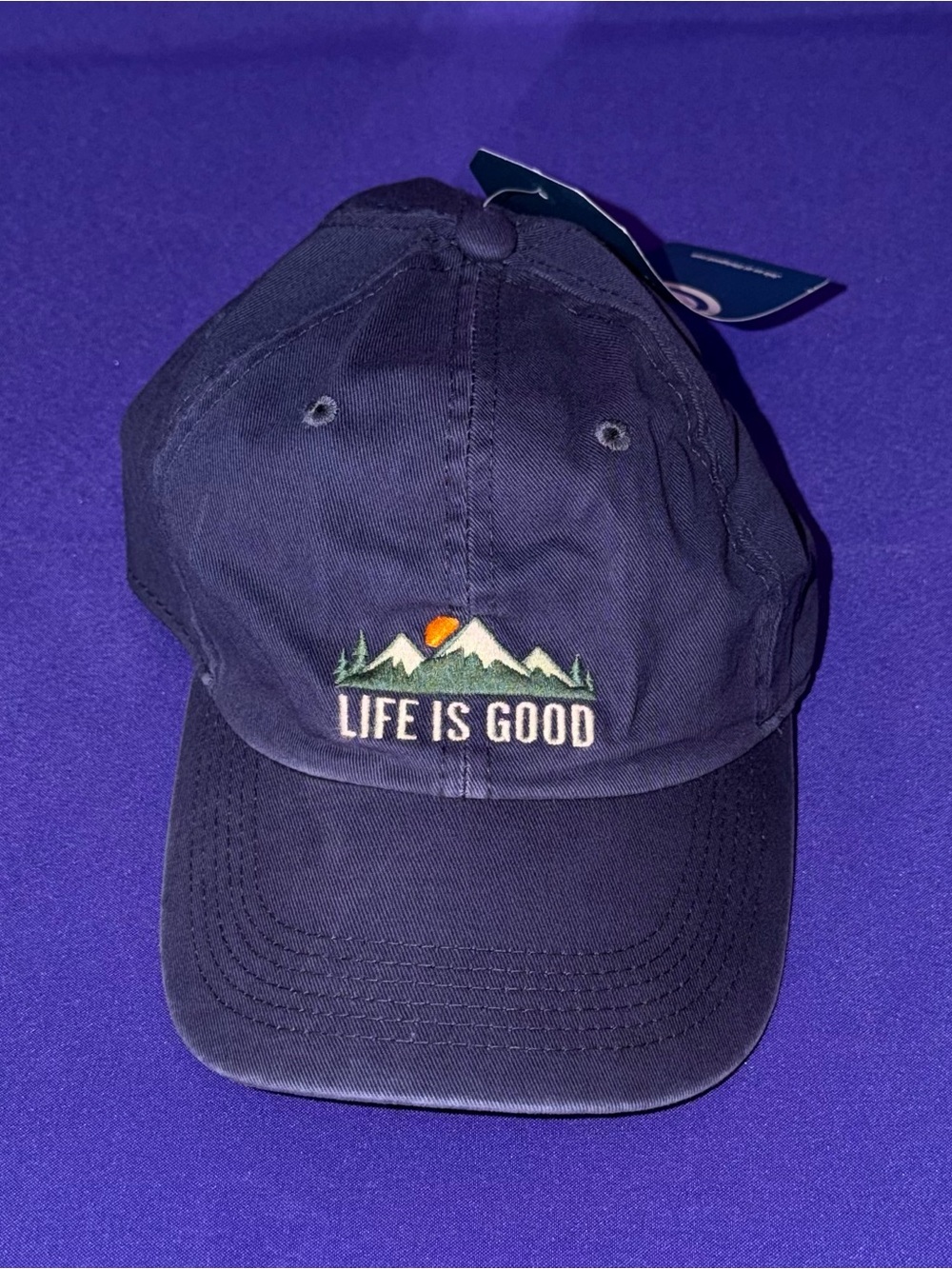 NWT Life Is Good Navy Embroidered Mountain Scene Baseball Cap